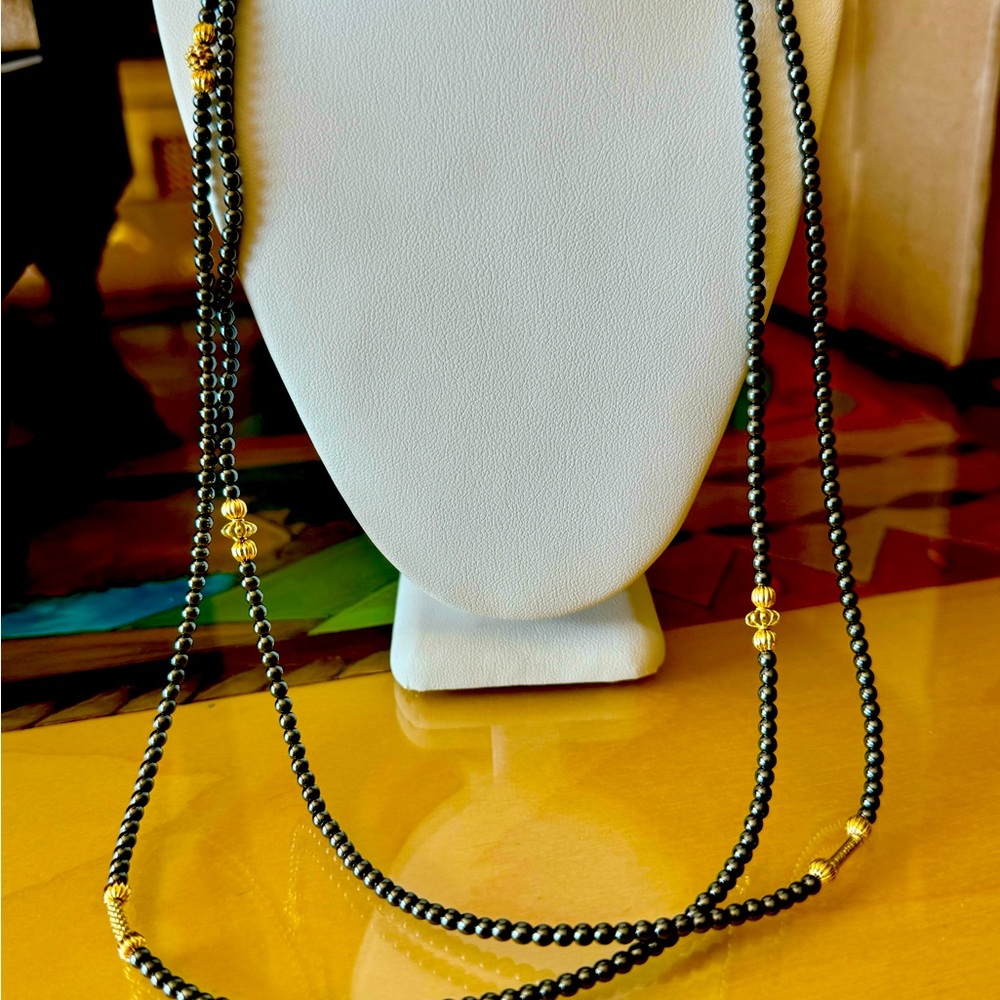 Lagos Hematite and 18k gold Necklace. 48” long, doubled is 24” long.